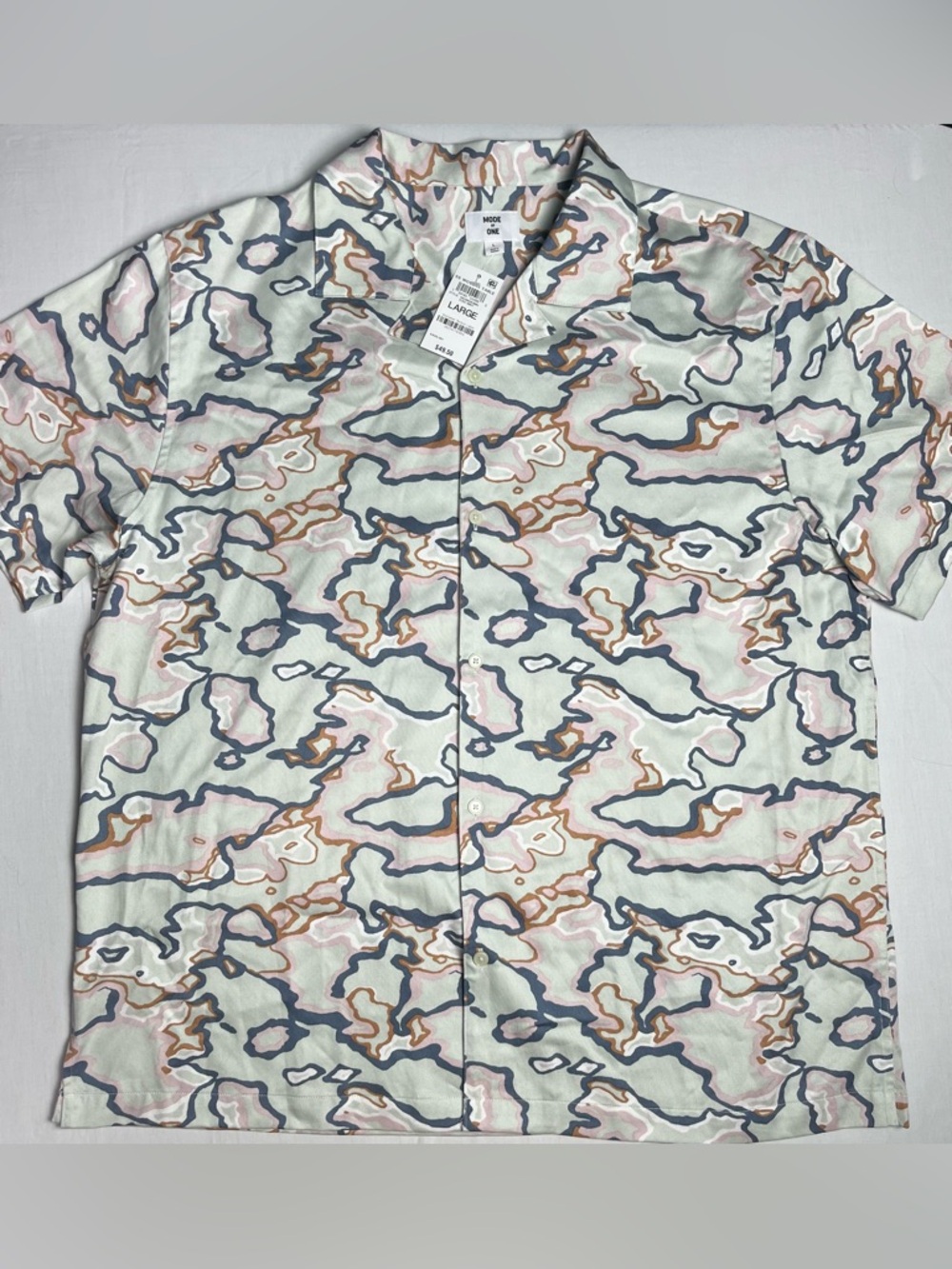 MODE OF ONE Large Abstract Print Button-Up Shirt in Iced Mint Mens L